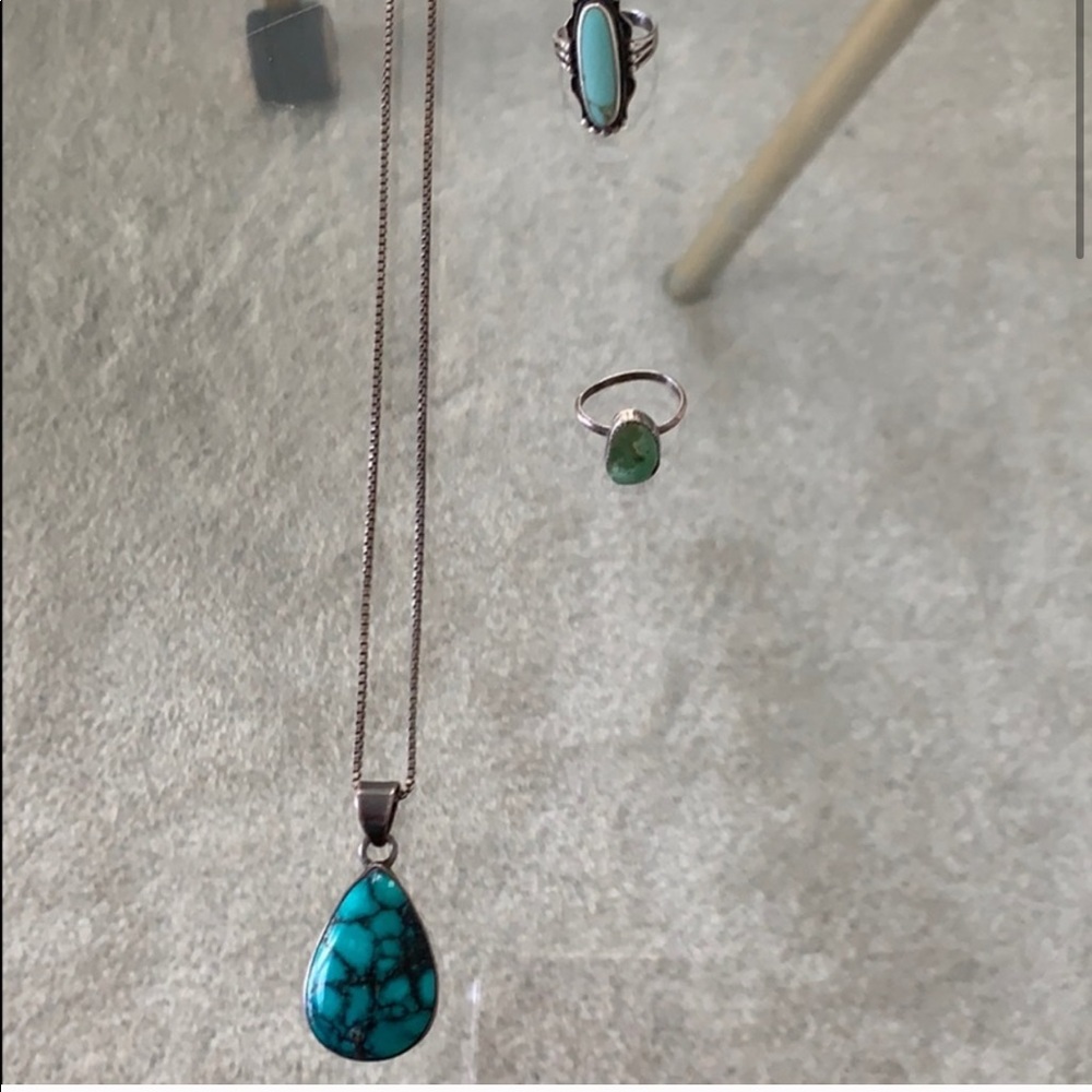 Genuine sterling silver necklace and two rings